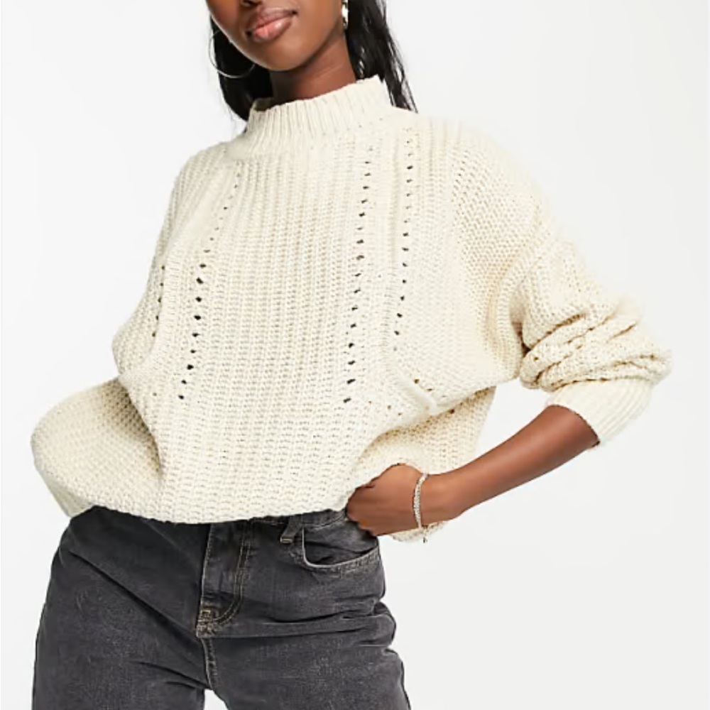 H&M Ribbed jumper Sweater in Natural White - Size XS
